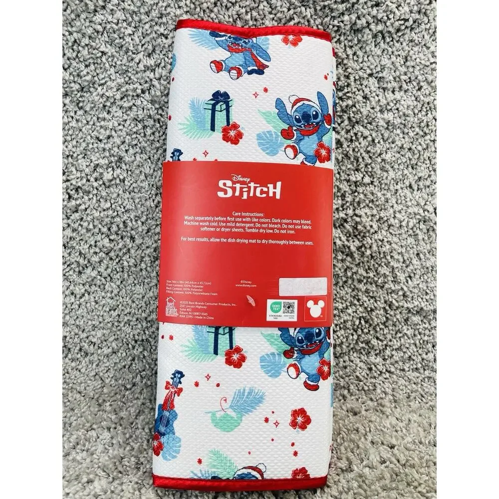 Disney Lilo & Stitch Dish Drying Mat 16”x18” Christmas Palm Leaves Polyester New